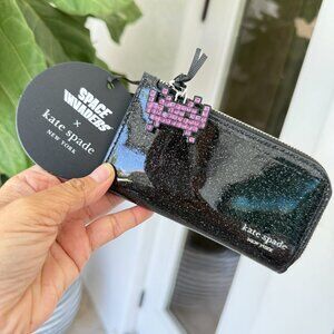 Space Invaders X Kate Spade Glitter Patent Small Slim Bifold Wallet KI755